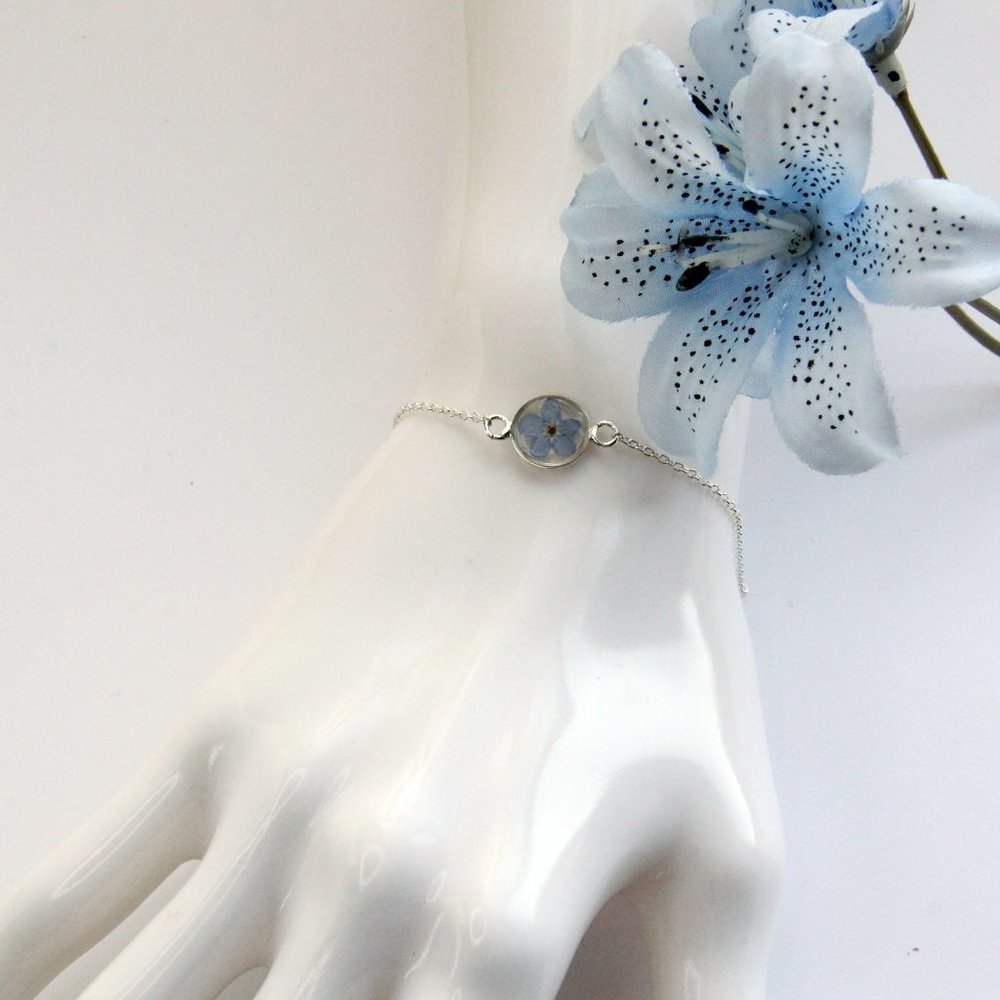 Sterling Silver Real Flower Minimalist Bracelet